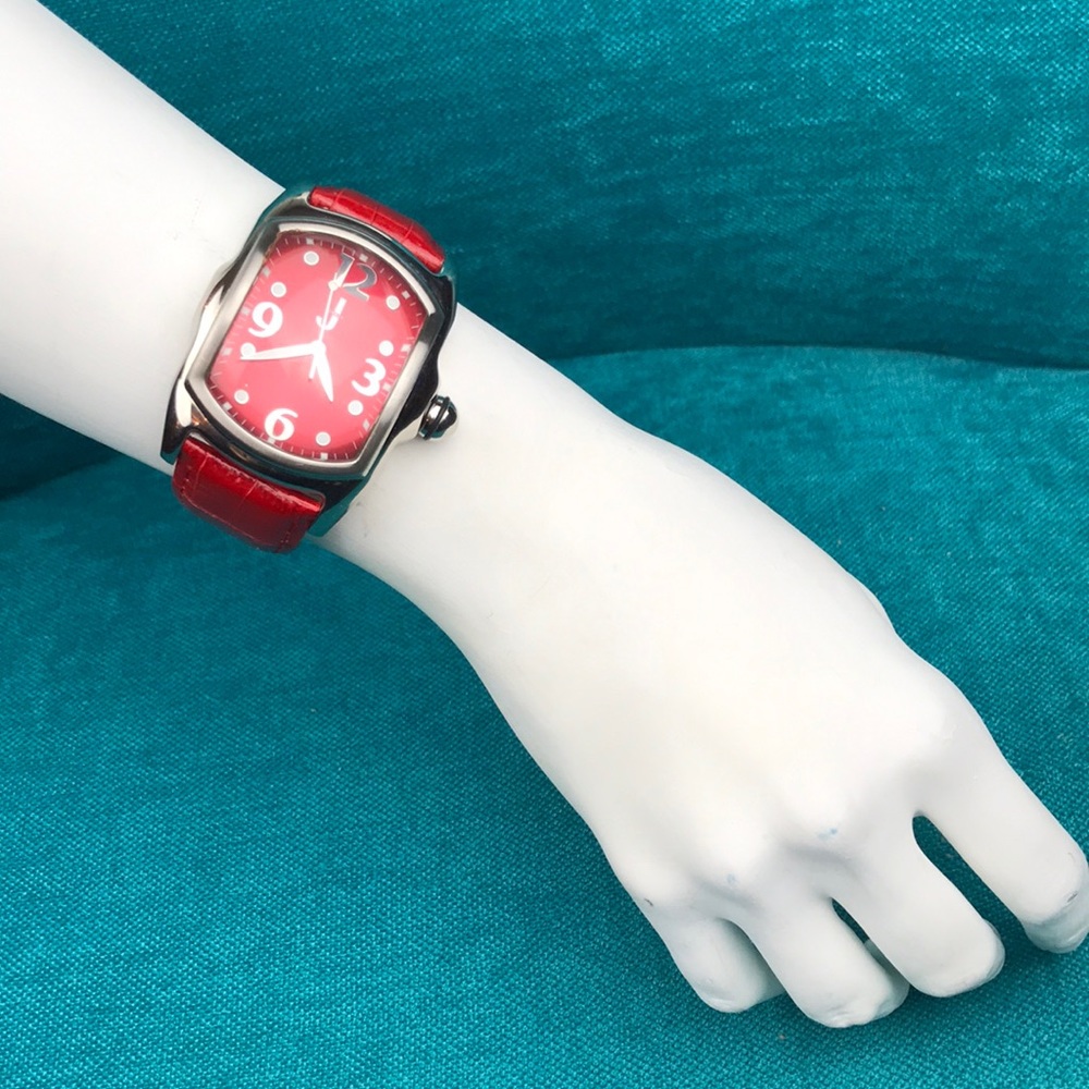 J Italy | Italian Model Design Ruby Red Bold Face with Leather Strap